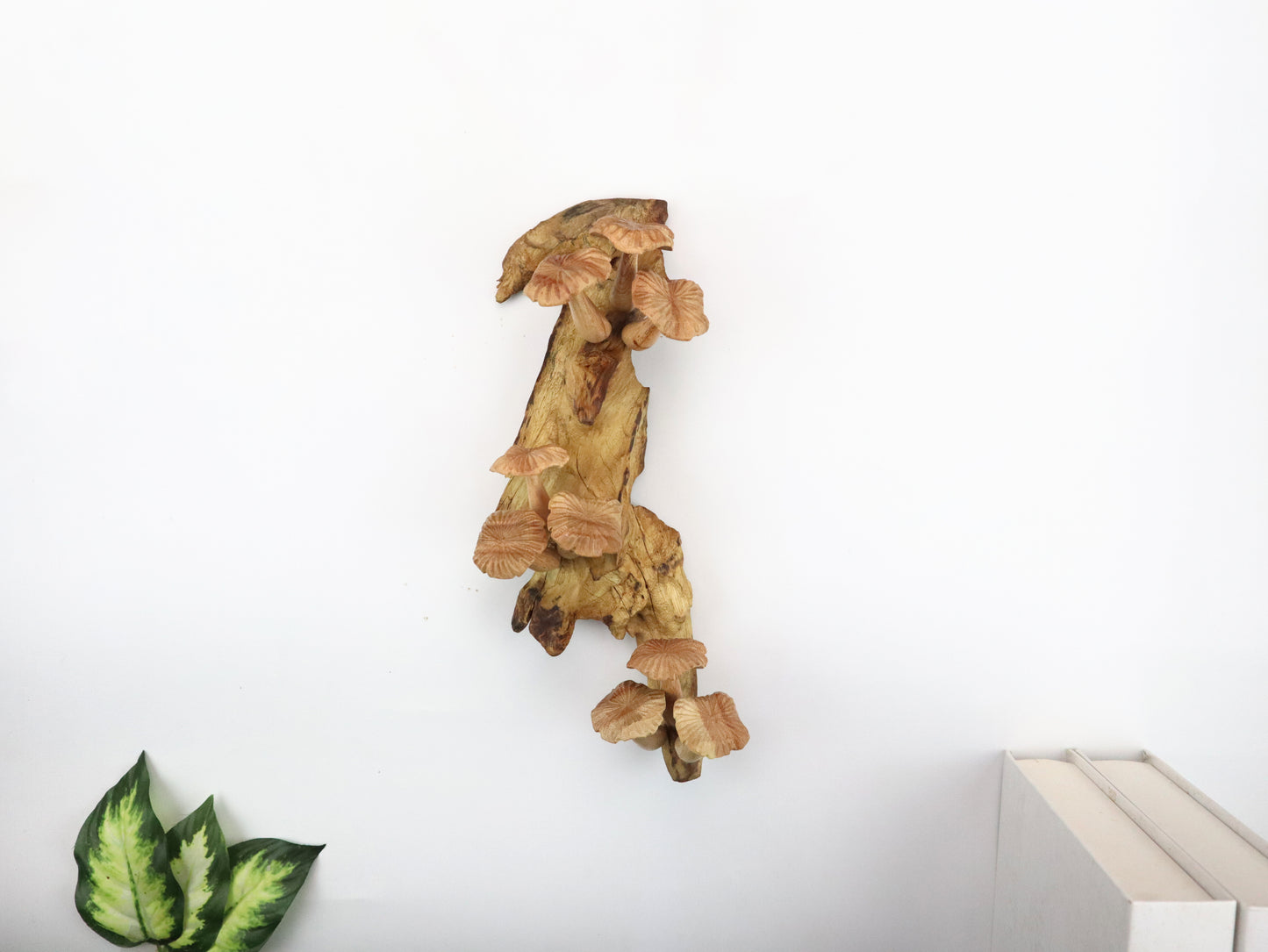 Hand-Carved Natural Wood Mushroom Wall Art - Vertical Forest Accent