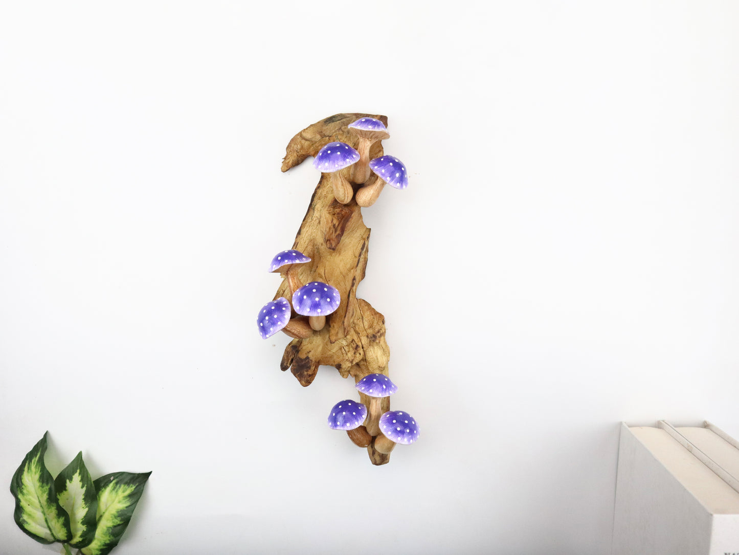 Hand-Carved & Painted Mushroom Cluster Wall Art - Vertical Fairy Tale Decor