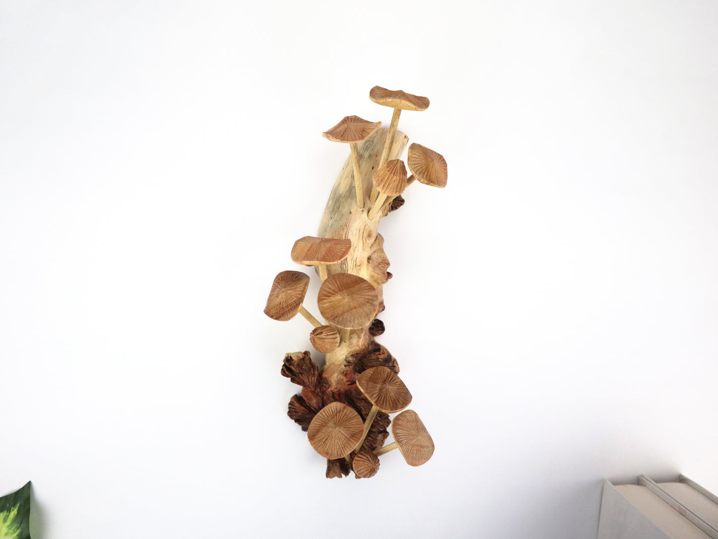 Vertical Hand-Carved Wooden Mushroom Wall Art - Rustic Forest Accent