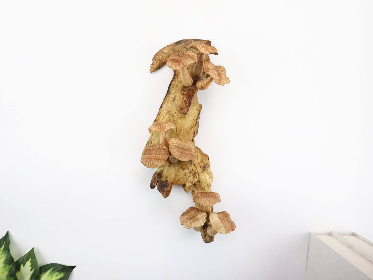 Hand-Carved Natural Wood Mushroom Wall Art - Vertical Forest Accent