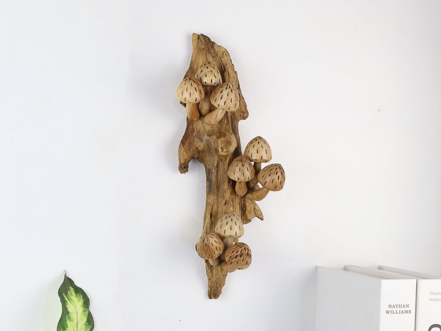 Vertical Hand-Carved Wooden Conical Mushroom Wall Art - Rustic Forest Accent