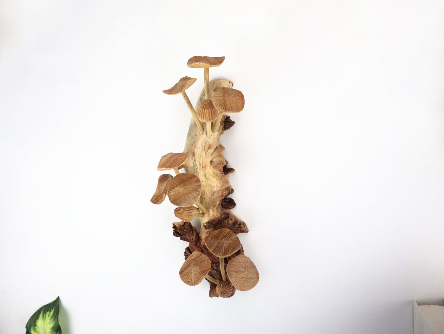 Vertical Hand-Carved Wooden Mushroom Wall Art - Rustic Forest Accent