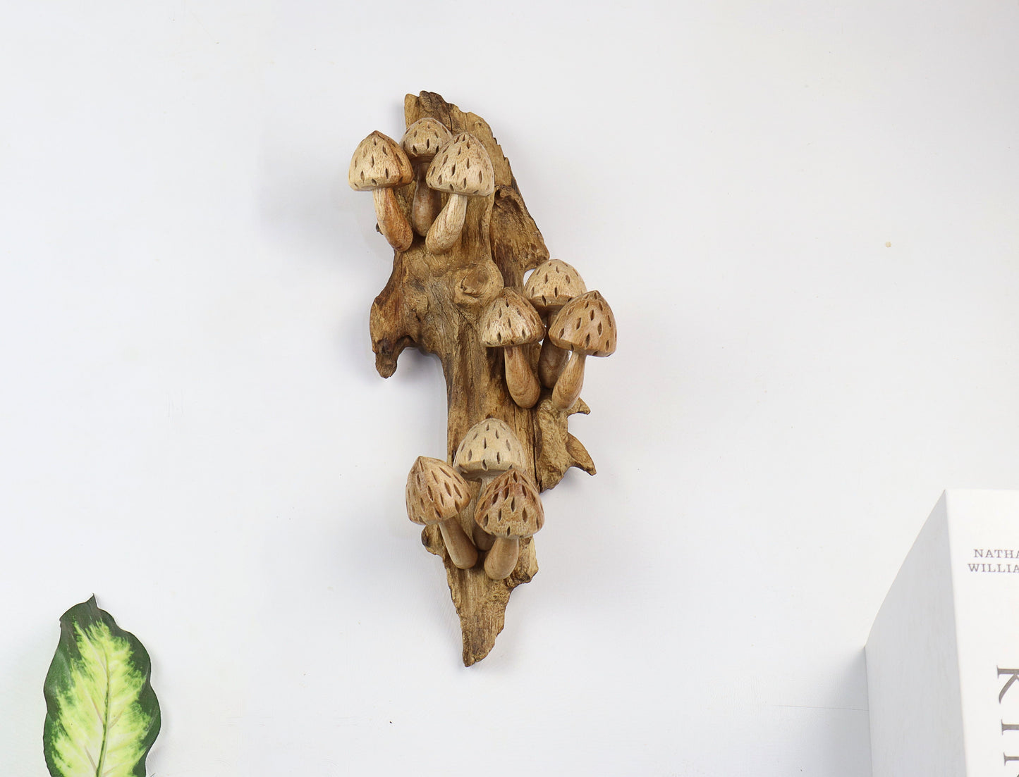 Vertical Hand-Carved Wooden Conical Mushroom Wall Art - Rustic Forest Accent