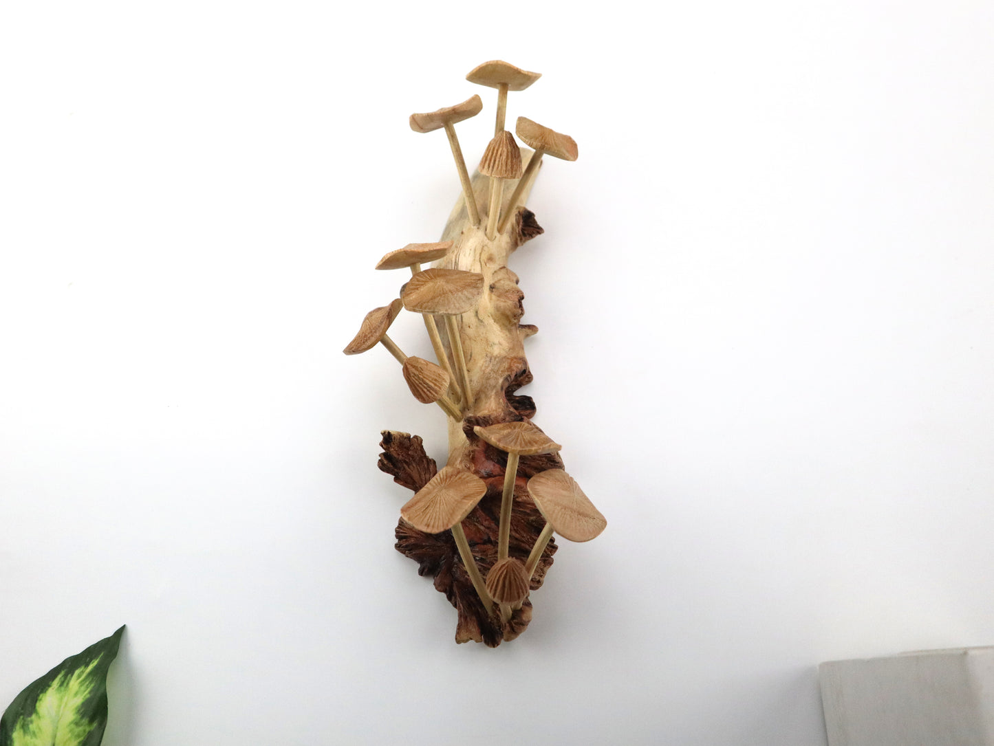 Vertical Hand-Carved Wooden Mushroom Wall Art - Rustic Forest Accent