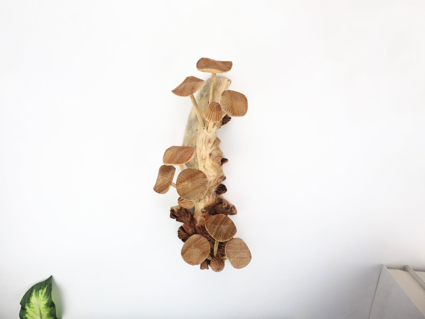 Vertical Hand-Carved Wooden Mushroom Wall Art - Rustic Forest Accent