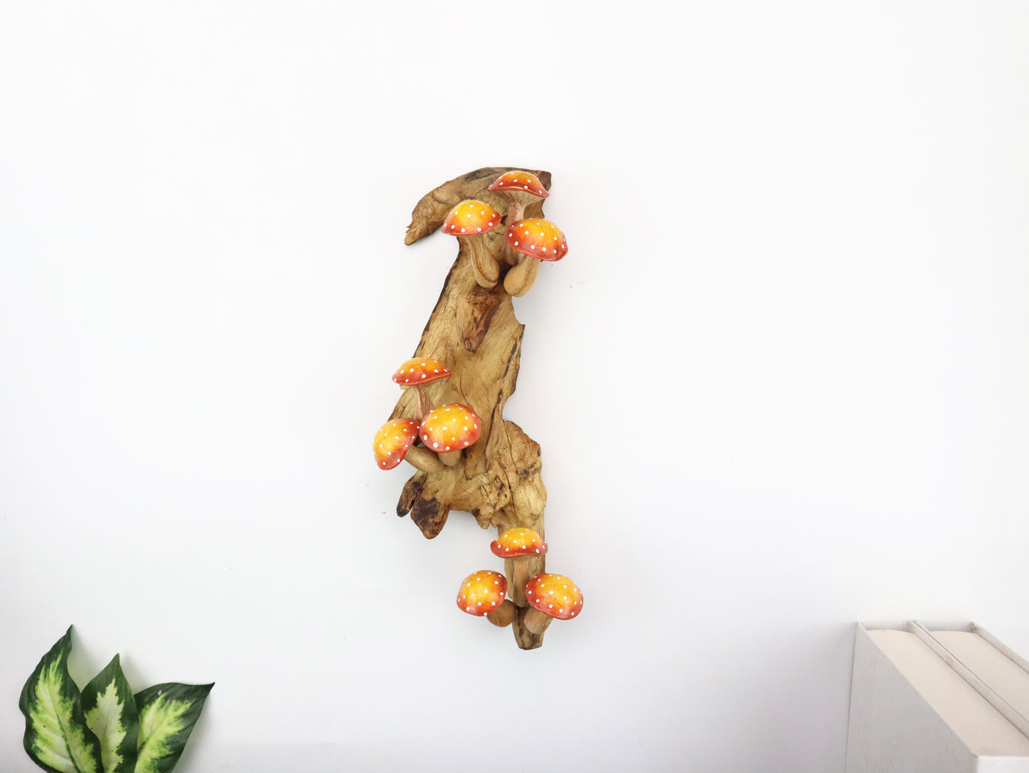 Hand-Carved & Painted Mushroom Cluster Wall Art - Vertical Fairy Tale Decor