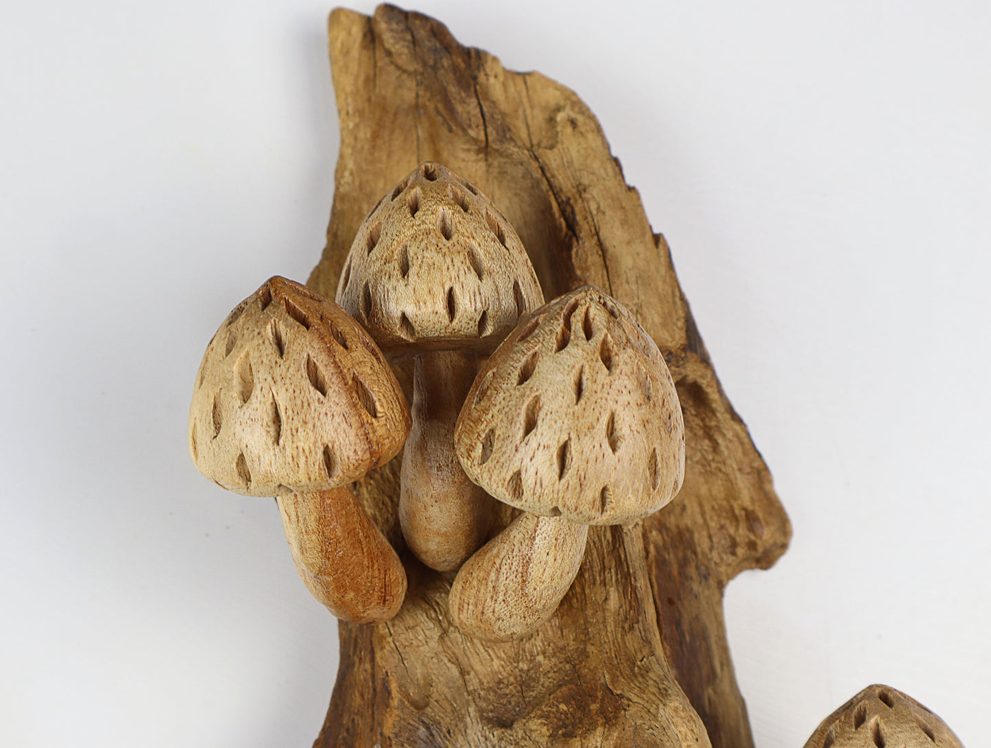 Vertical Hand-Carved Wooden Conical Mushroom Wall Art - Rustic Forest Accent