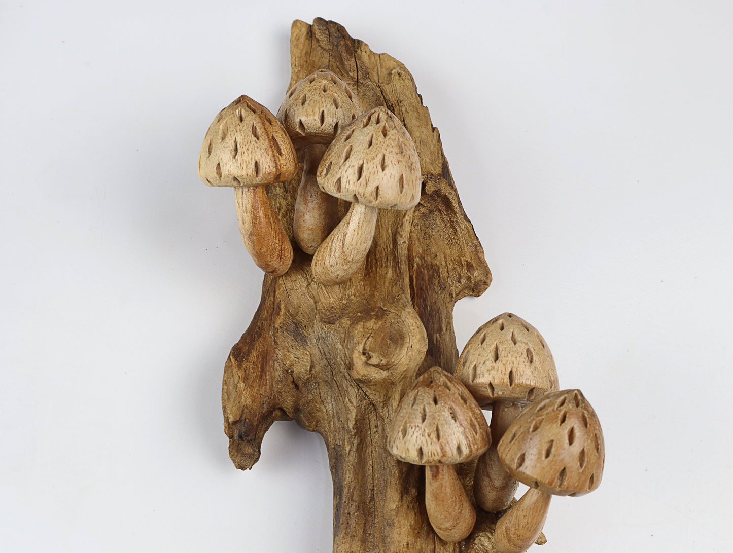 Vertical Hand-Carved Wooden Conical Mushroom Wall Art - Rustic Forest Accent