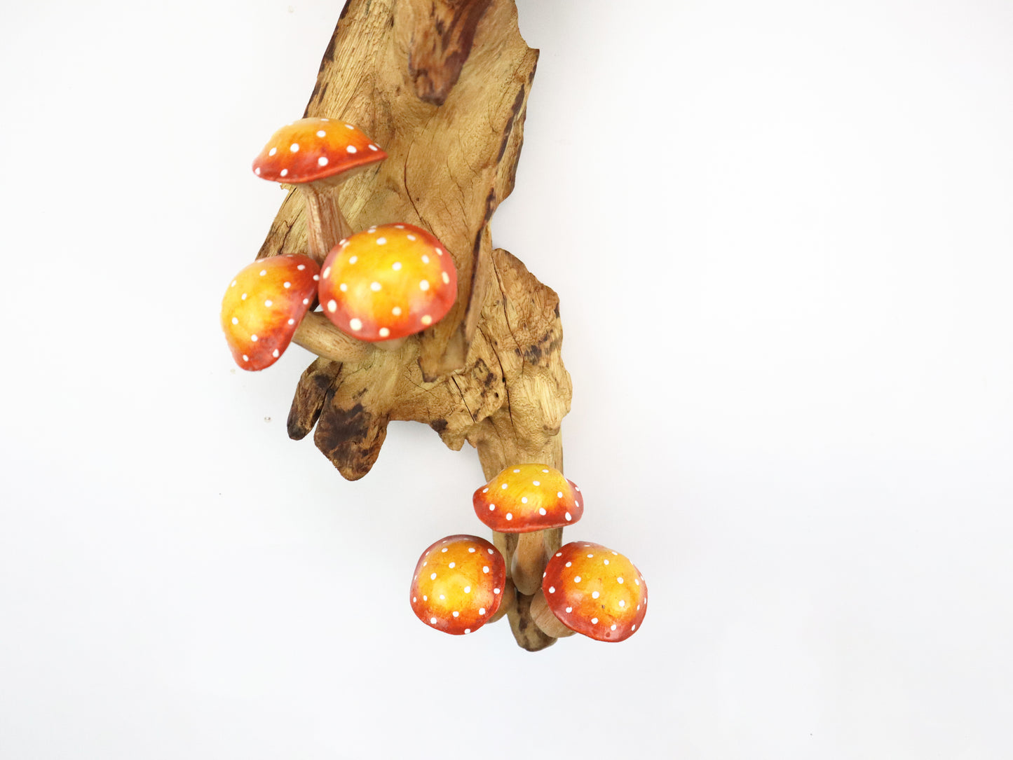 Hand-Carved & Painted Mushroom Cluster Wall Art - Vertical Fairy Tale Decor