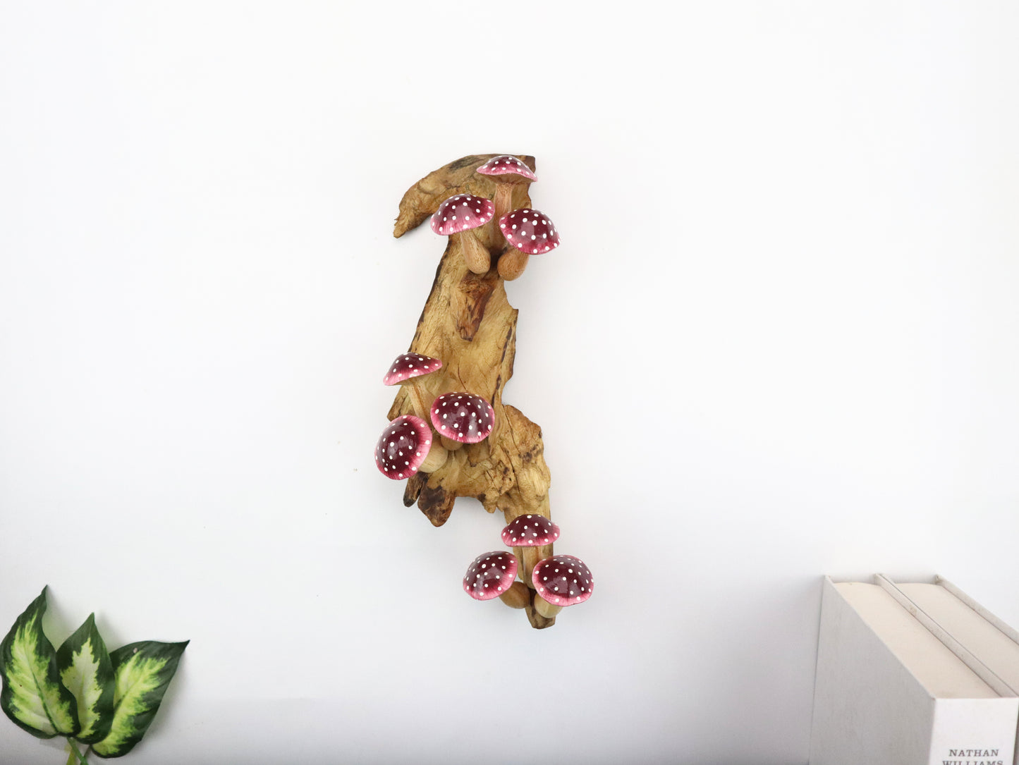 Hand-Carved & Painted Mushroom Cluster Wall Art - Vertical Fairy Tale Decor