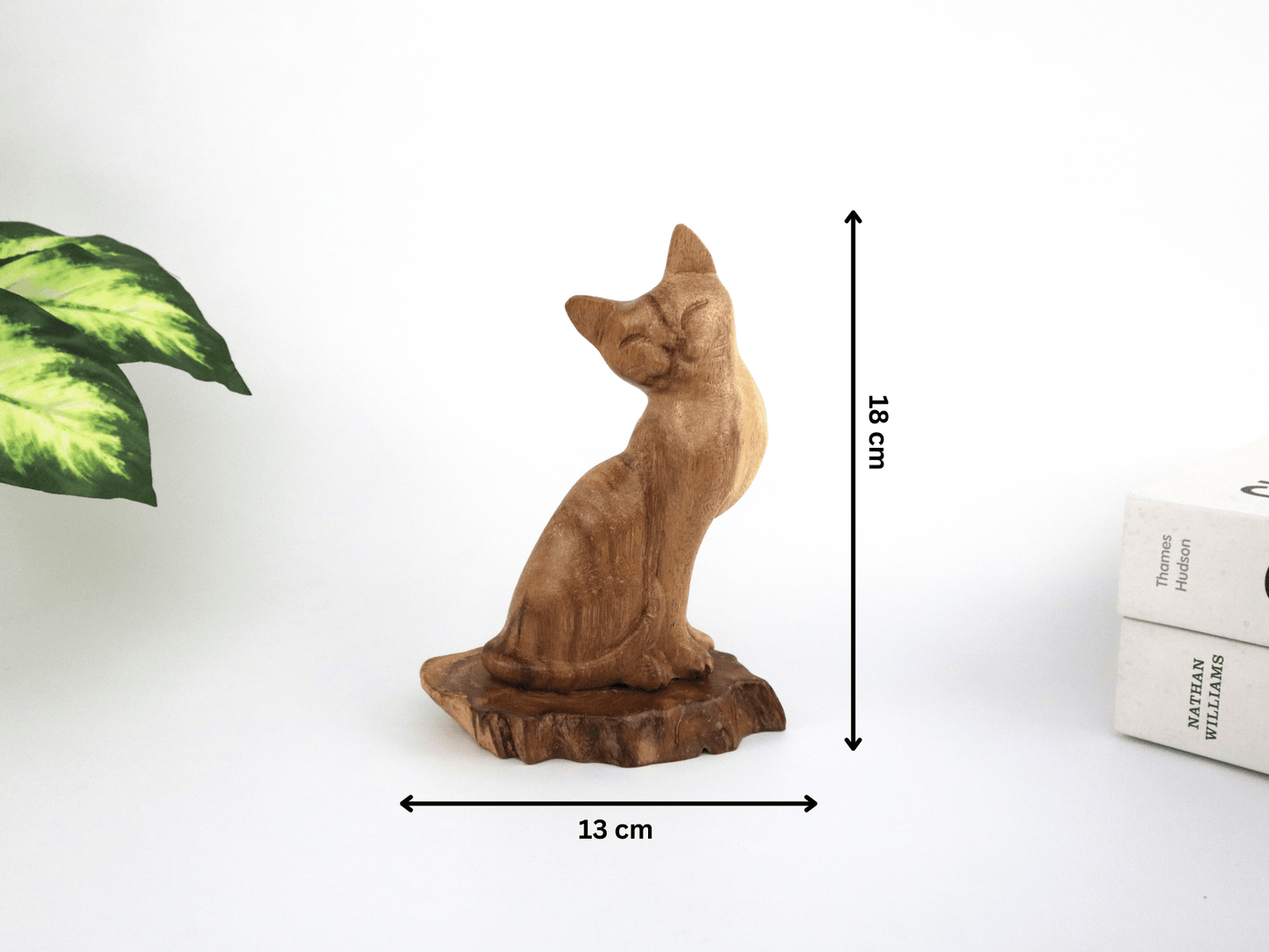 Hand-Carved Natural Wood Cat Figurine - Minimalist Pet Lover Decor