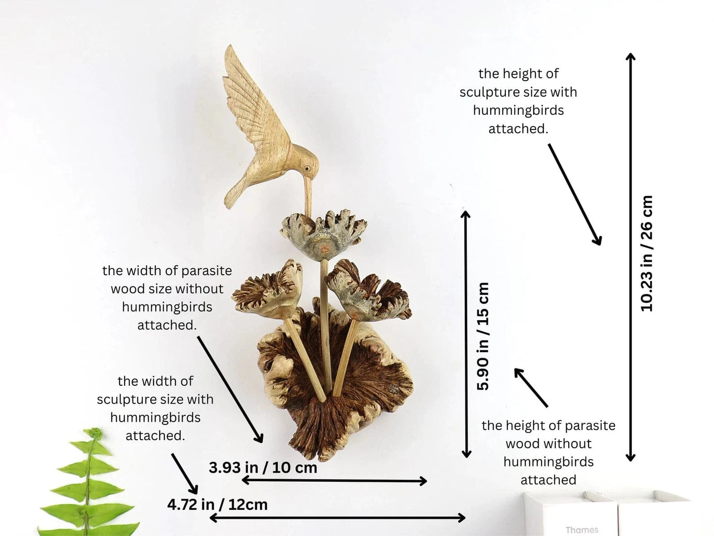 Hand-Carved Wooden Hummingbird & Flower Sculpture - Natural Wall Art Display