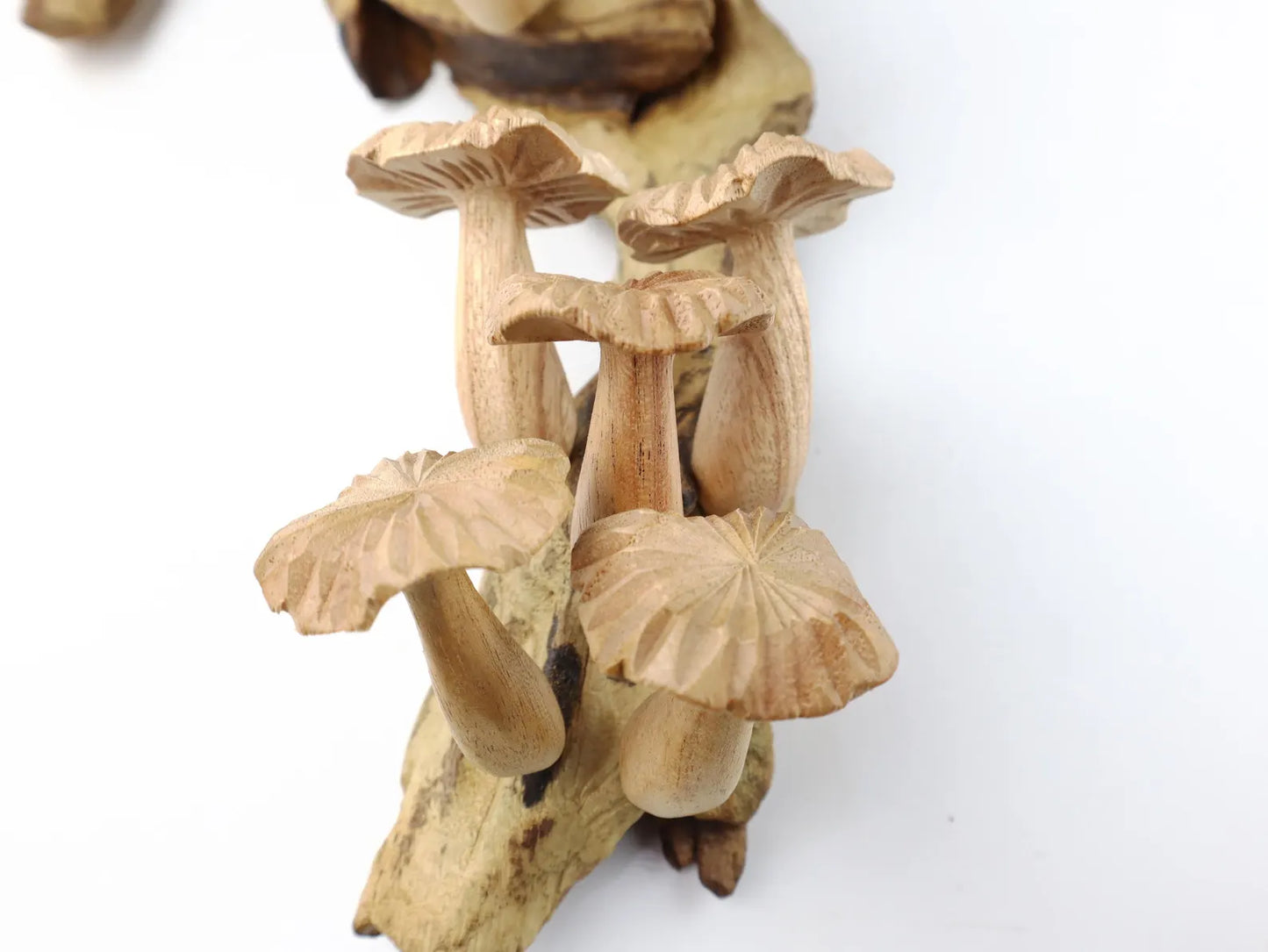 Large 15 inch wooden mushroom wall hanging on natural driftwood – handcrafted art from Bali