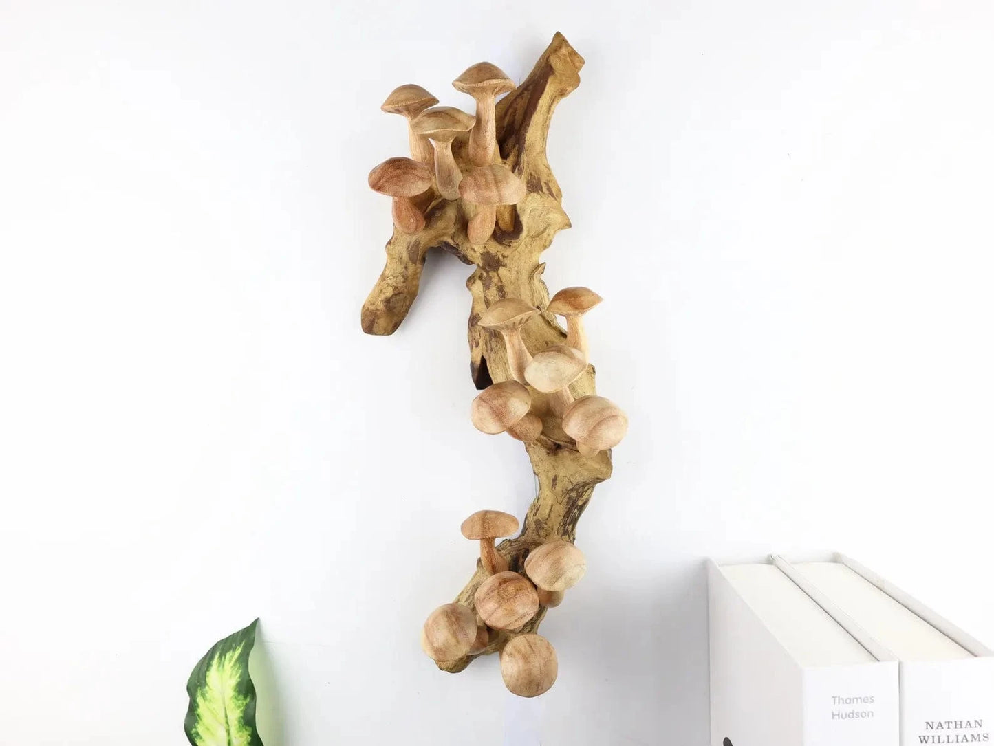 15" Large Hand-Carved Mushroom Wall Art – Driftwood Sculpture from Bali