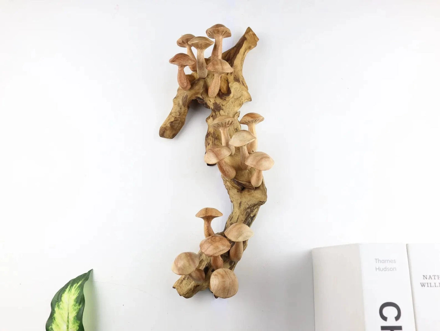 15" Large Hand-Carved Mushroom Wall Art – Driftwood Sculpture from Bali