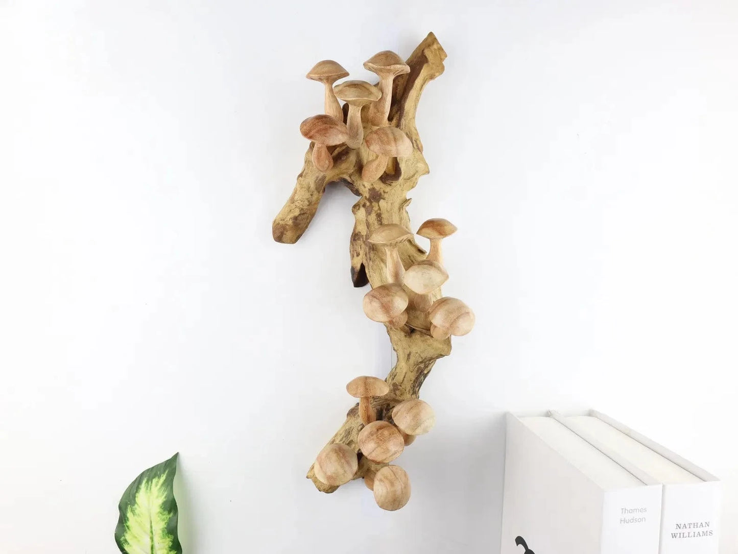 15" Large Hand-Carved Mushroom Wall Art – Driftwood Sculpture from Bali