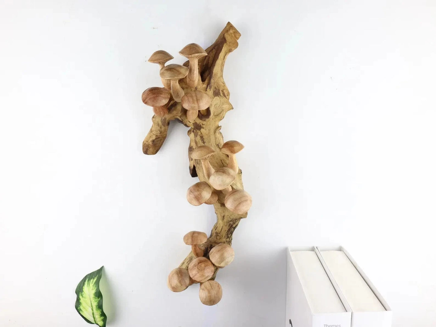 15" Large Hand-Carved Mushroom Wall Art – Driftwood Sculpture from Bali