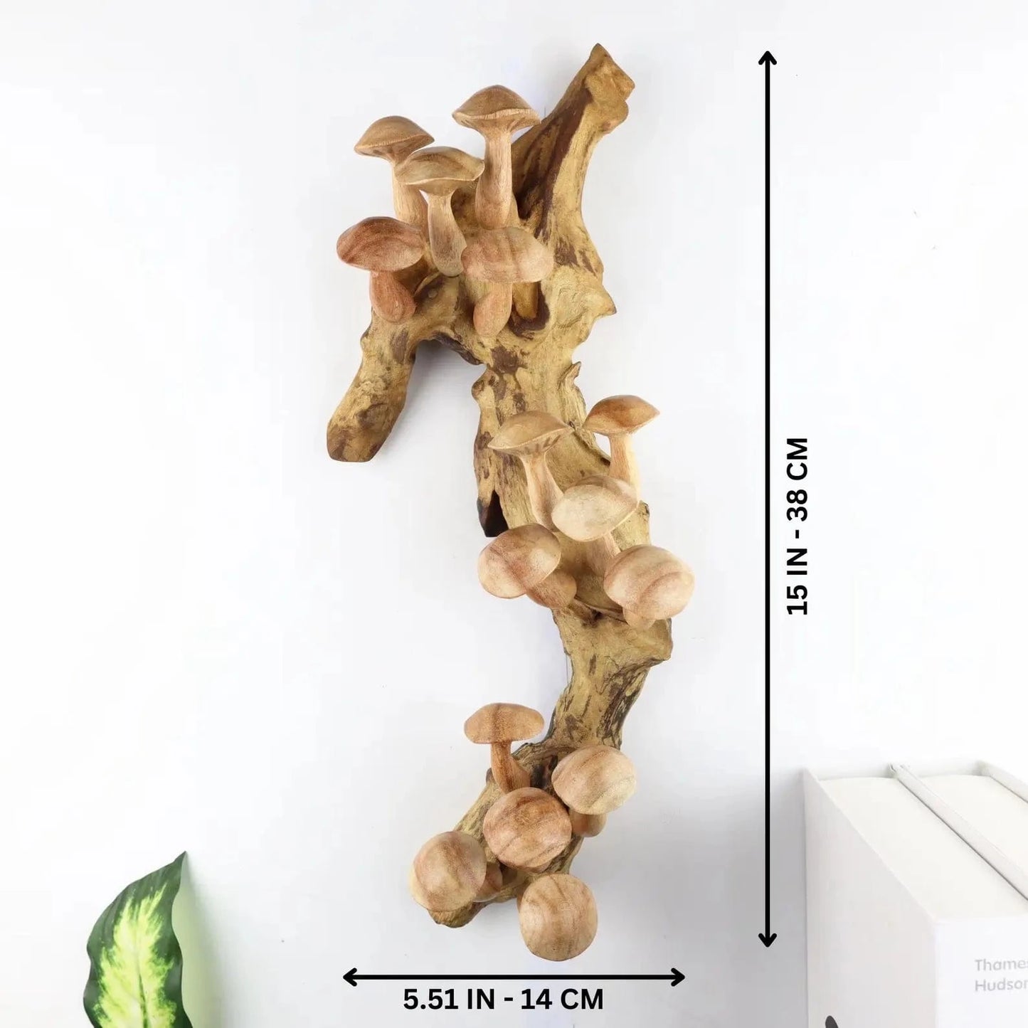 15" Large Hand-Carved Mushroom Wall Art – Driftwood Sculpture from Bali