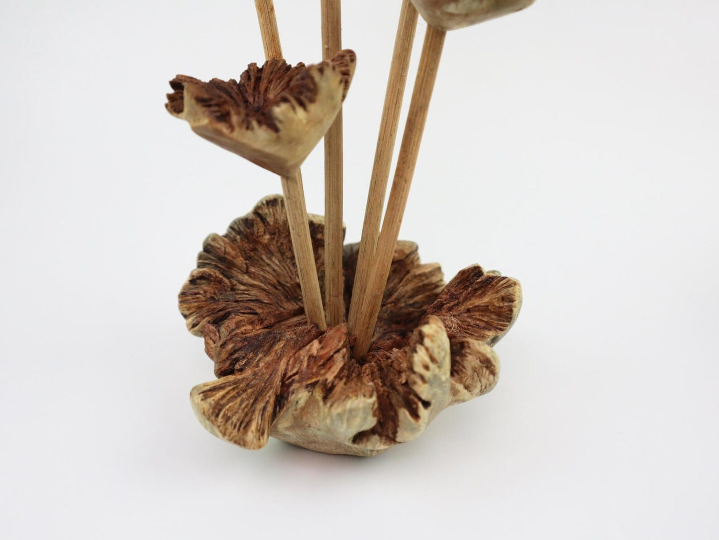Hand-Carved Wooden Hummingbird & Flower Sculpture - Natural Freestanding Decor