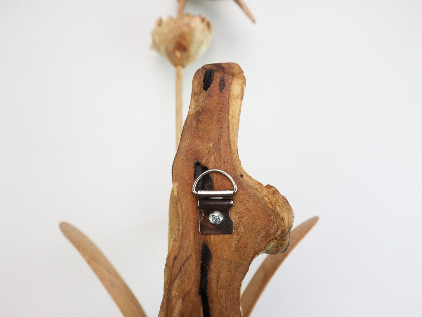 Hand-Carved Wooden Hummingbird & Flower Sculpture - Natural Wall Art Display
