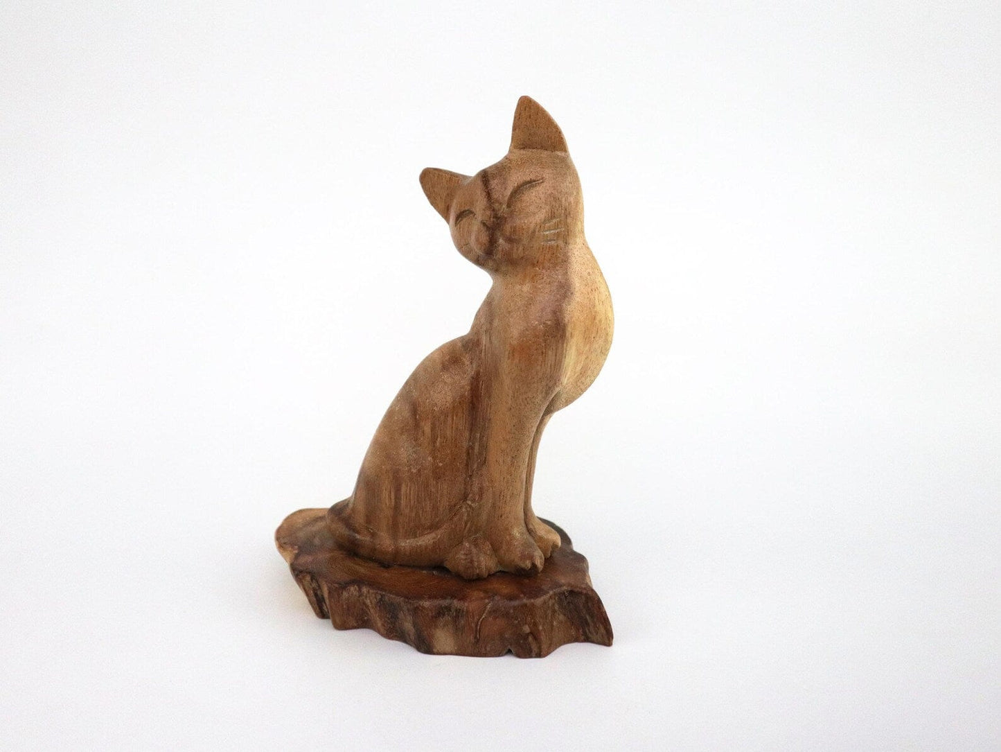 Hand-Carved Natural Wood Cat Figurine - Minimalist Pet Lover Decor