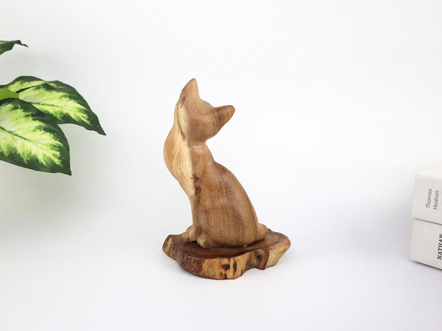 Hand-Carved Natural Wood Cat Figurine - Minimalist Pet Lover Decor