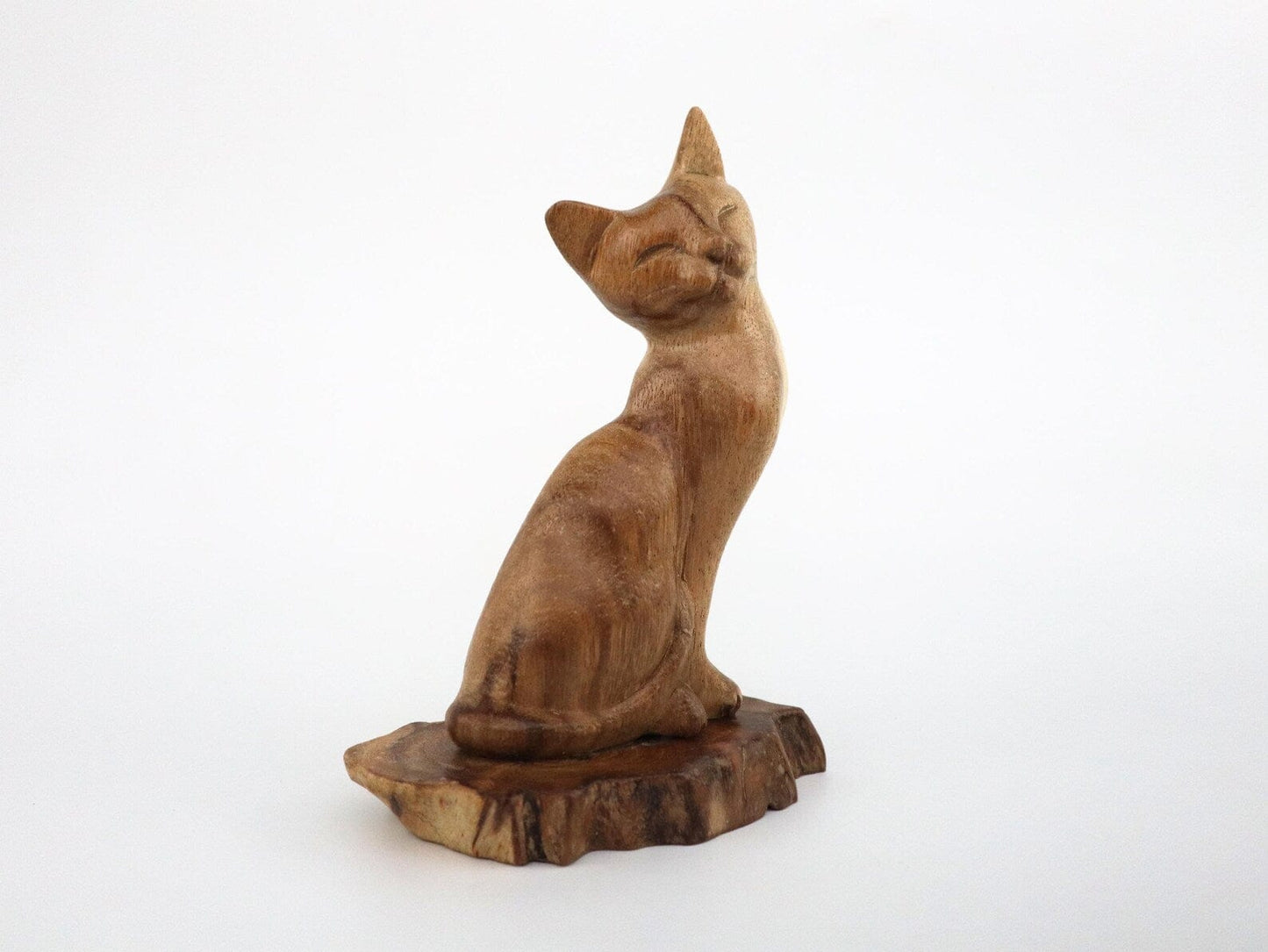 Hand-Carved Natural Wood Cat Figurine - Minimalist Pet Lover Decor
