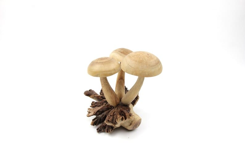 Hand-Carved Natural Wood Mushroom Cluster - Rustic Woodland Decor