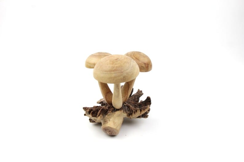 Hand-Carved Natural Wood Mushroom Cluster - Rustic Woodland Decor