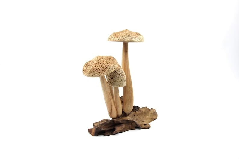 Natural Wood Mushroom Sculpture | Rustic Woodland Decor | Hand-Carved Forest Art