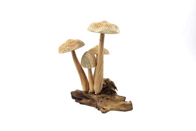 Natural Wood Mushroom Sculpture | Rustic Woodland Decor | Hand-Carved Forest Art
