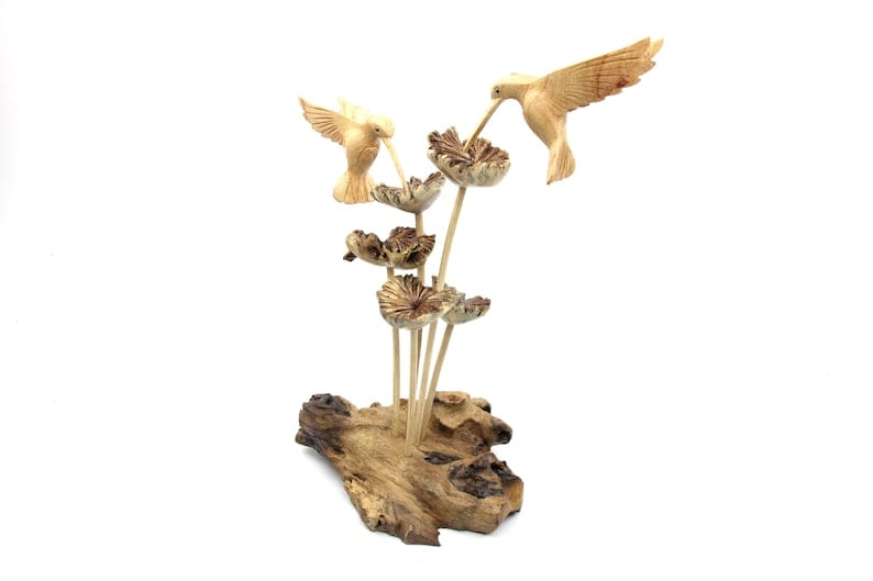 Wooden Humming Bird Deco with Flowers