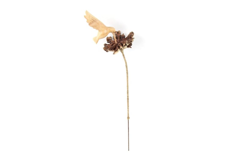 Wooden Flower with Hummingbird