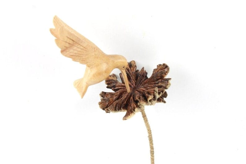 Wooden Flower with Hummingbird