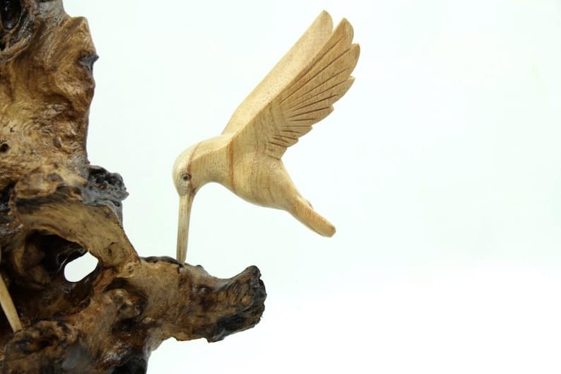 Wooden Triple Hummingbird Sculpture