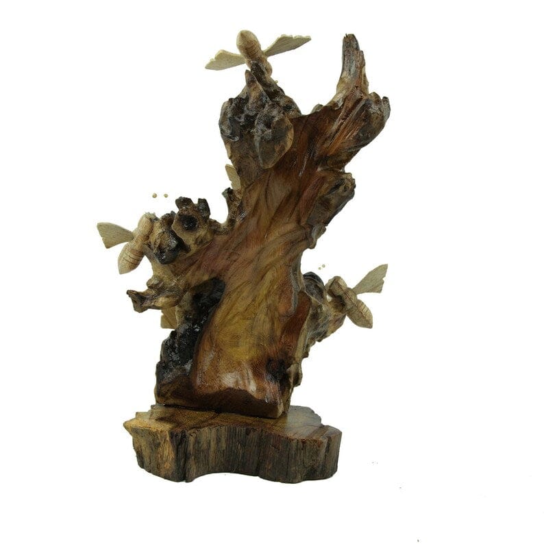 Hand-Carved Natural Wood Bee Cluster - Freestanding Woodland Decor
