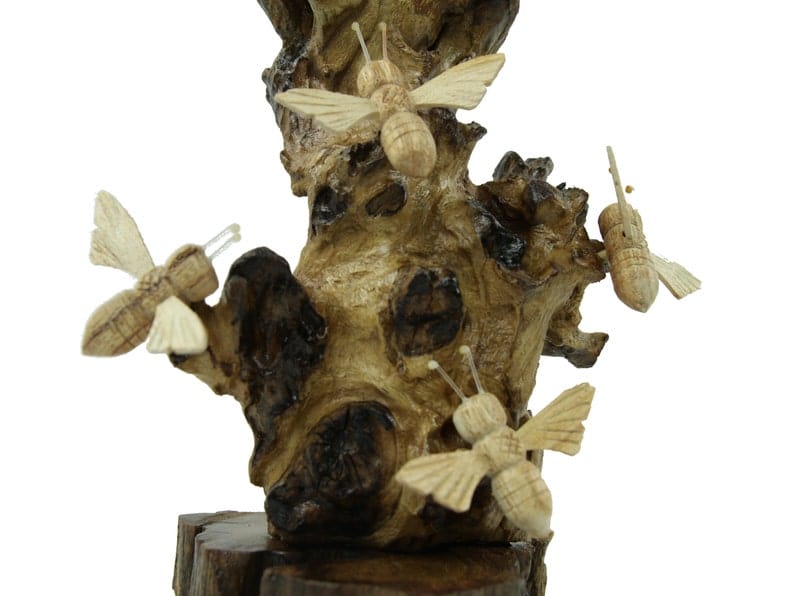 Hand-Carved Natural Wood Bee Cluster - Freestanding Woodland Decor