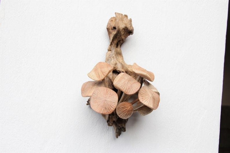 Hand-Carved Wooden Fanned Mushroom Wall Art - Vertical Forest Accent