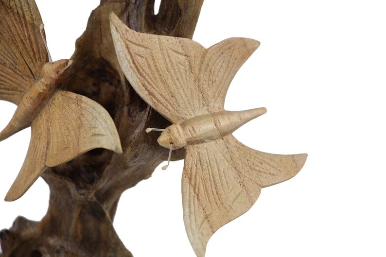 Hand-Carved Natural Wood Butterfly Flock Sculpture - Freestanding Woodland Decor