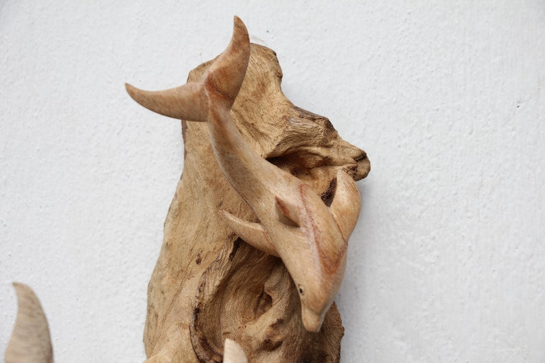 Hand Carved Wood Dolphin Wall Art