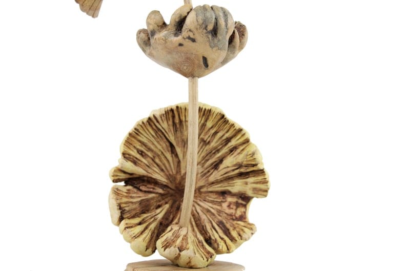 Hand-Carved Natural Wood Hummingbird Sculpture on Flower Base - Freestanding Decor