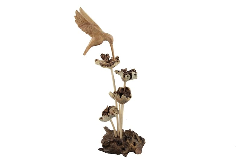 Carved Hummingbird with Flowers