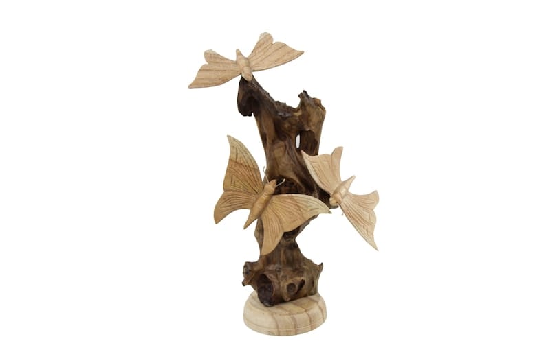 Hand-Carved Natural Wood Butterfly Flock Sculpture - Freestanding Woodland Decor