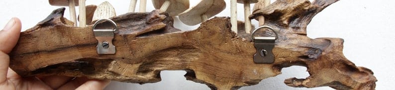 Hand-Carved Natural Wood Mushroom Cluster Sculpture - Horizontal Woodland Display