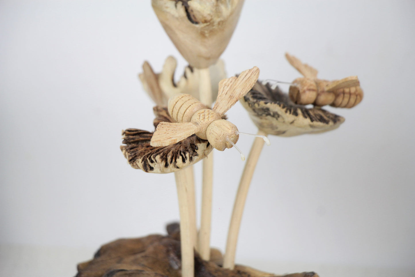 Wooden Bees on Flowers Sculpture, Table Deco, Figurine, Wood Carving, Insect Statue, Nursery Deco, Wedding Gift, Gift For Mom, Handmade Deco