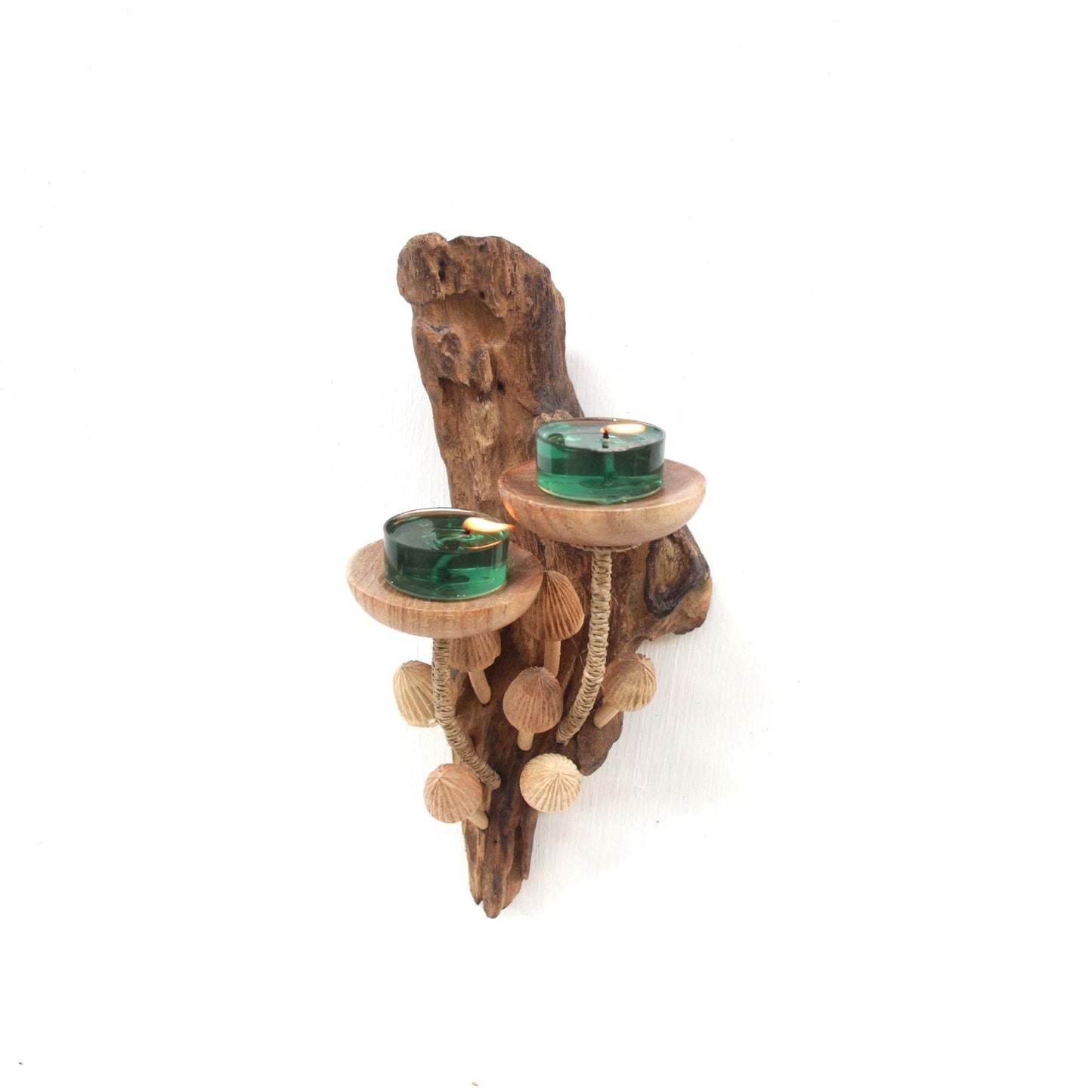 手作りの吊り下げ式マッシュルームキャンドルホルダー 壁飾り、キャンドルセンターピース マッシュルーム壁掛け、木製キャンドルホルダー、手作りギフトとデコレーション