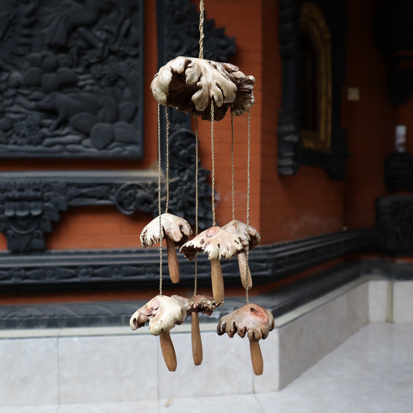 Handmade Wooden Mushroom Wind Chimes Decorations, Wind Chime For Indoor Decorations, Handmade Art Mushroom Wind Chime for Gift