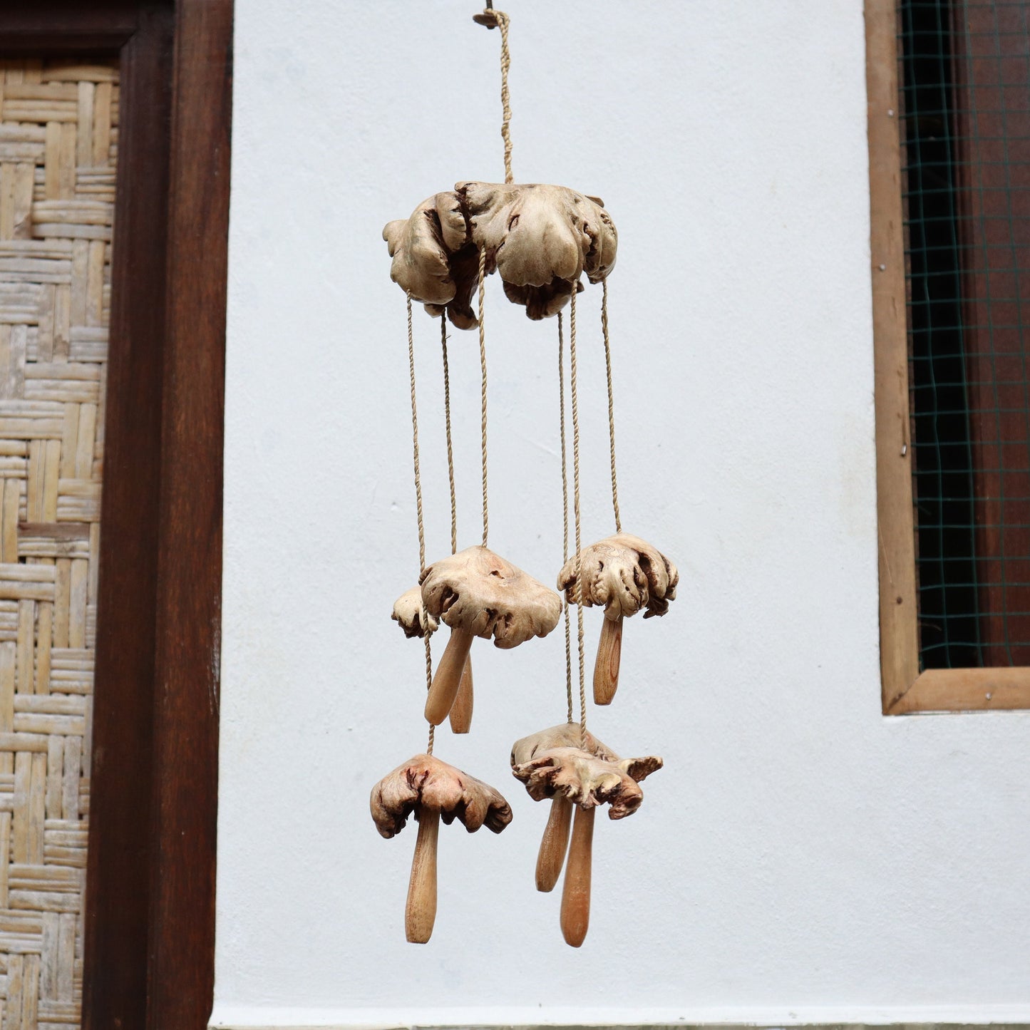 Handmade Wooden Mushroom Wind Chimes Decorations, Wind Chime For Indoor Decorations, Handmade Art Mushroom Wind Chime for Gift