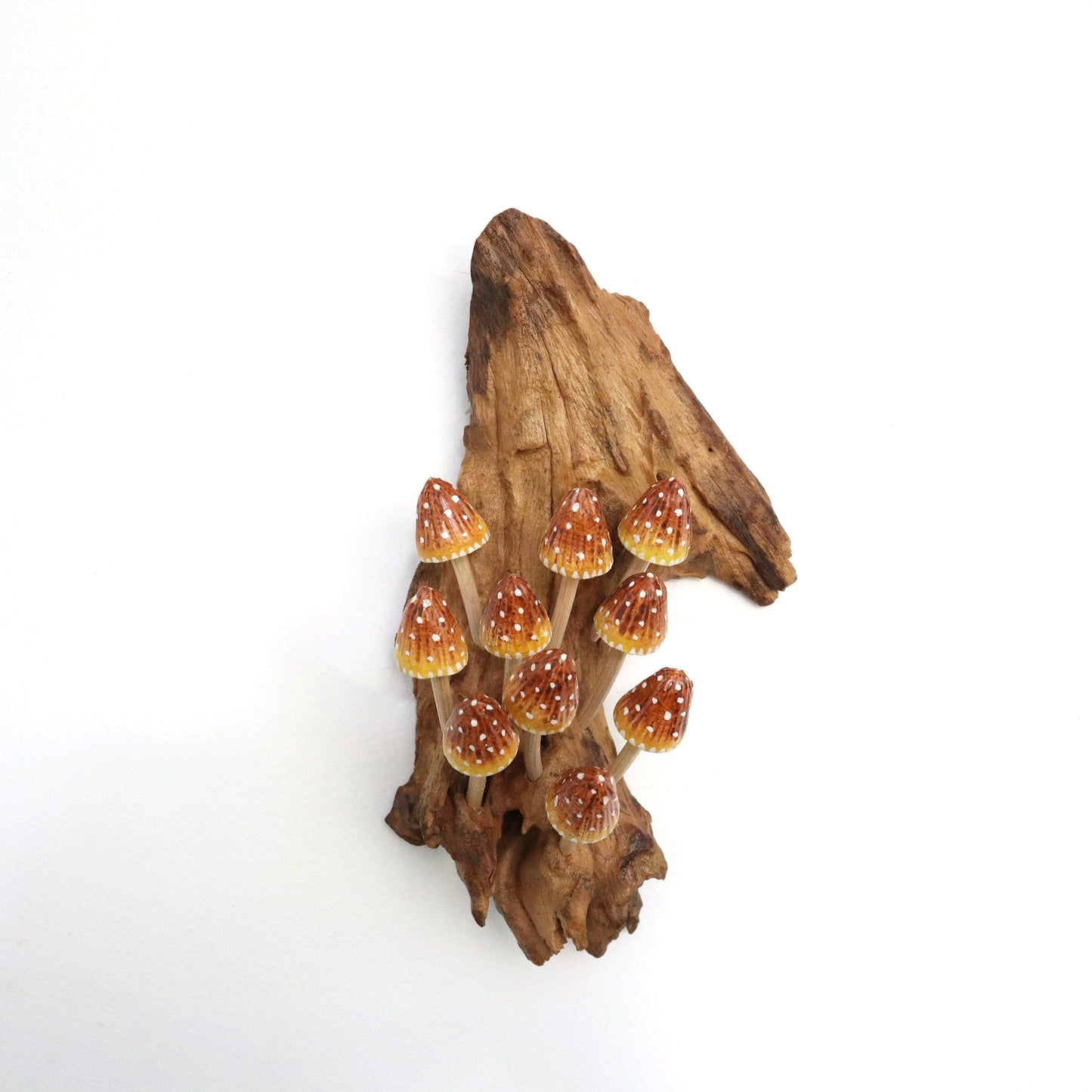 Hand-Carved & Painted Yellow & Orange Mushroom Wall Art - Vertical Whimsical Decor
