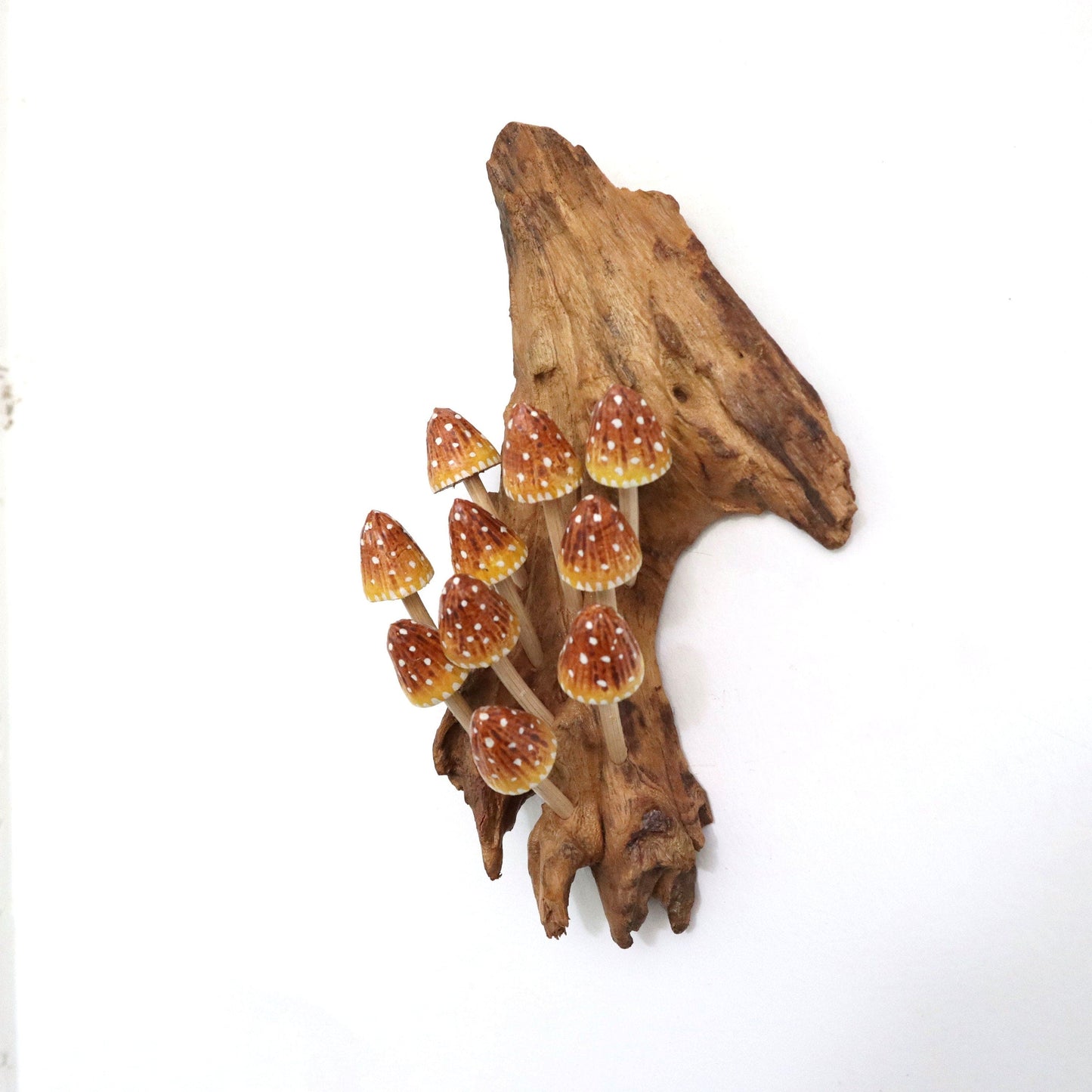Hand-Carved & Painted Yellow & Orange Mushroom Wall Art - Vertical Whimsical Decor